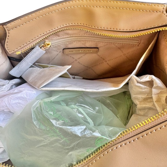 MICHAEL KORS Kris Medium Leather Satchel purse handbag TAN BROWN - Picture 5 of 11